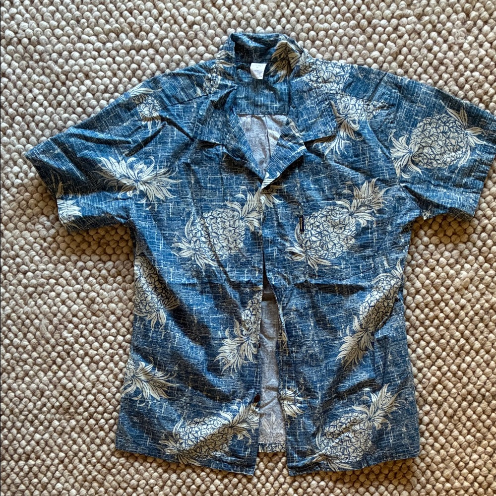 Authentic Blue Hawaiian Shirt with Pineapple Print
